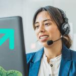 Sales rep leading a sales call while looking at her computer: sales statistics