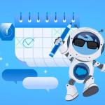 Illustration of a mascot representing Agentforce on a blue background with marketing elements and icons.