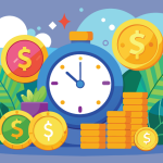 Colorful illustration of a clock in the center, surrounded by stacks of coins representing time and money saved. This research focuses on how to measure the ROI of agents.
