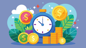 Colorful illustration of a clock in the center, surrounded by stacks of coins representing time and money saved. This research focuses on how to measure the ROI of agents.