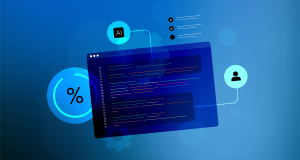 Illustration of vibe coding showing a few icons and a coding matrix with AI.