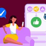 Illustration of a customer on her couch, receiving proactive service on her phone.