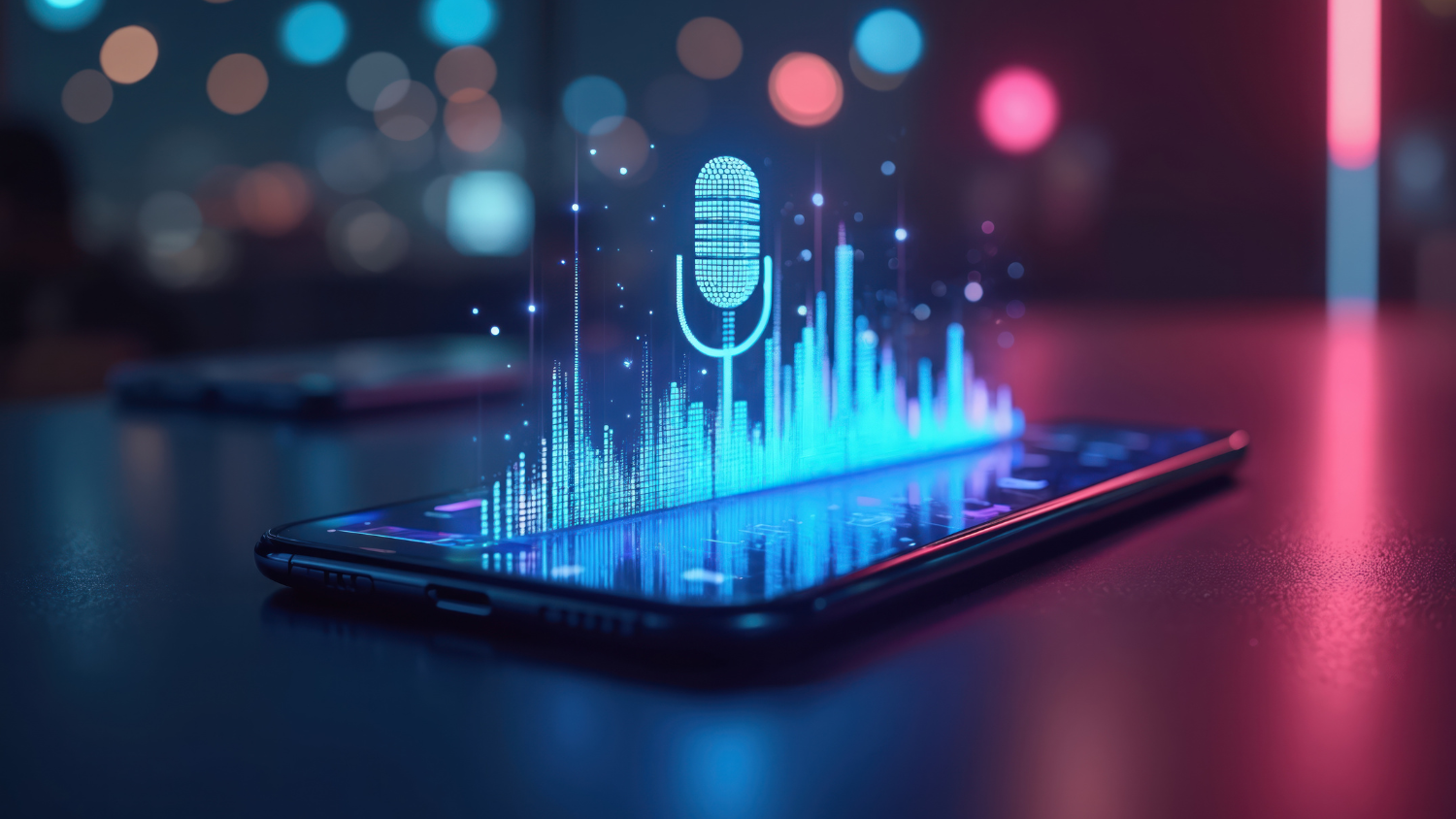 Image of mobile device and digital voice waves