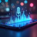 Image of mobile device and digital voice waves