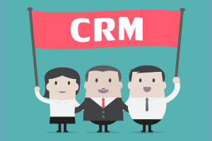 A CRM banner being held up top depicts The Basics Of CRM, For Dummies