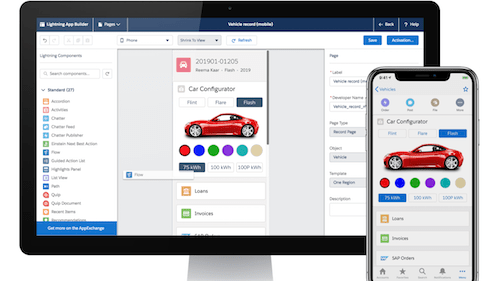 Image of the Salesforce Lightning Platform interface for building mobile apps.