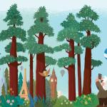 Animated forest filled with Salesforce characters and global landmarks