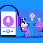 Podcaster recording a sales podcast