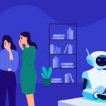 Colleagues gossip as a smiling AI agent works, highlighting common myths about AI agents.