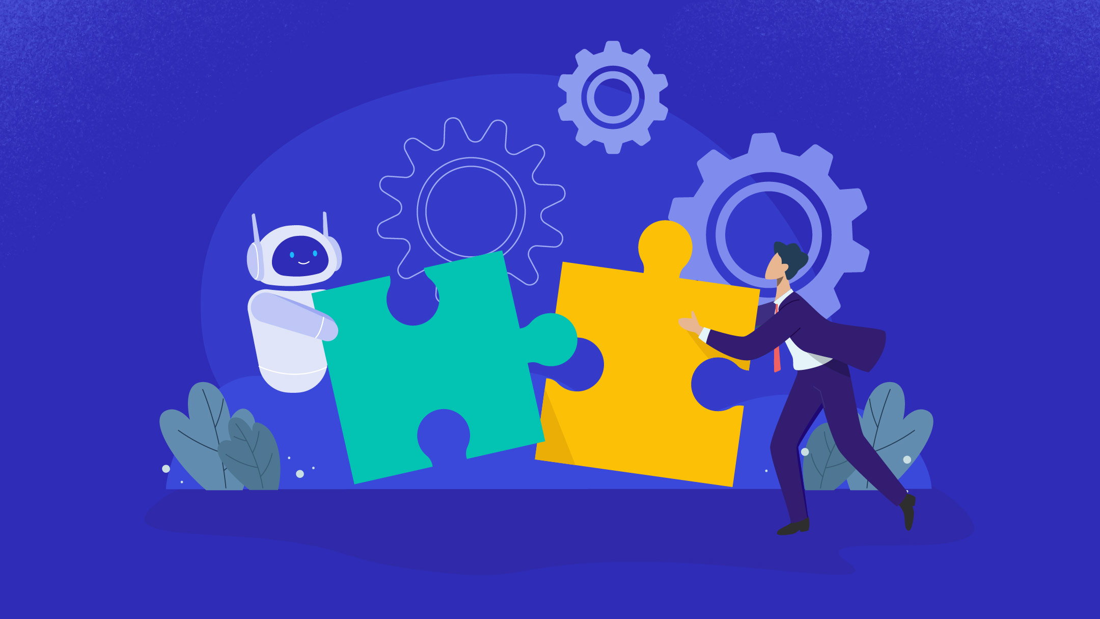 A robot and a human interacting with puzzle pieces