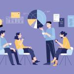 4 people surrounded by charts and diagrams