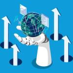 AI-represented hand showcasing upward global trends in data maturity.