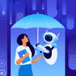 An image of a woman and an AI agent standing together