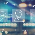 Customer service 24 hours 7 days a week with blurred city abstract lights background