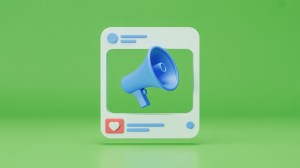 Megaphone icon in social media post on green background