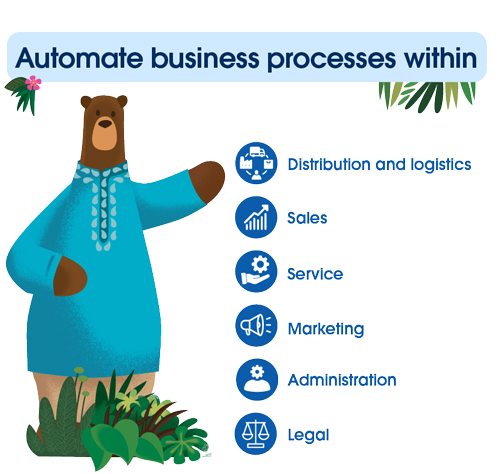 Automate business processes, automates sales, automate marketing, automate service, automate HR processes, automate IT processes
