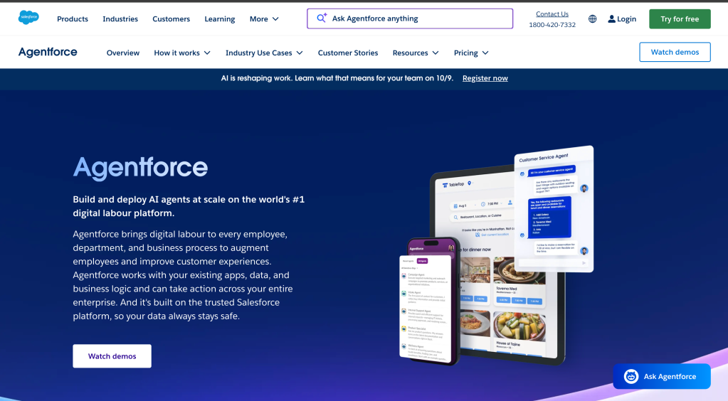 Agentforce Homepage screengraps