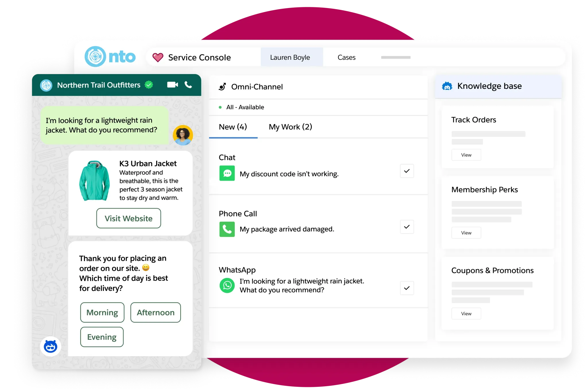 Digital Engagement handling customer requests with a view of the Service Console.