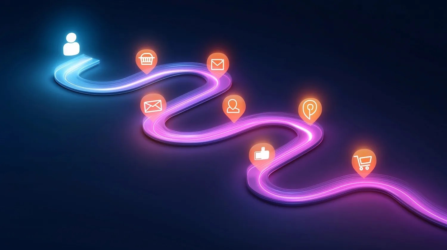 Customer journey mapping illustration showing touchpoints, engagement stages, and buyer interactions