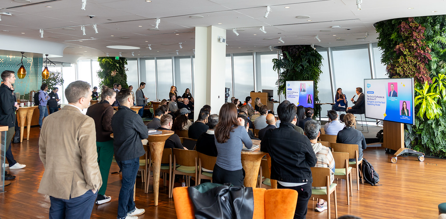Business networking event with professionals attending an AI and digital transformation conference