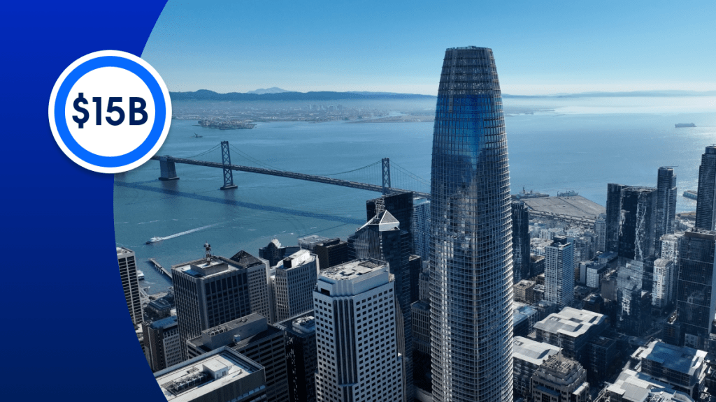 View of Salesforce Tower and San Francisco city skyline.