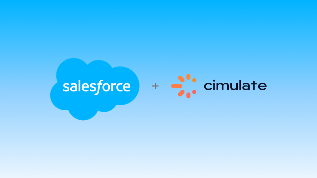 Salesforce and Cimulate logos on a gradient blue background