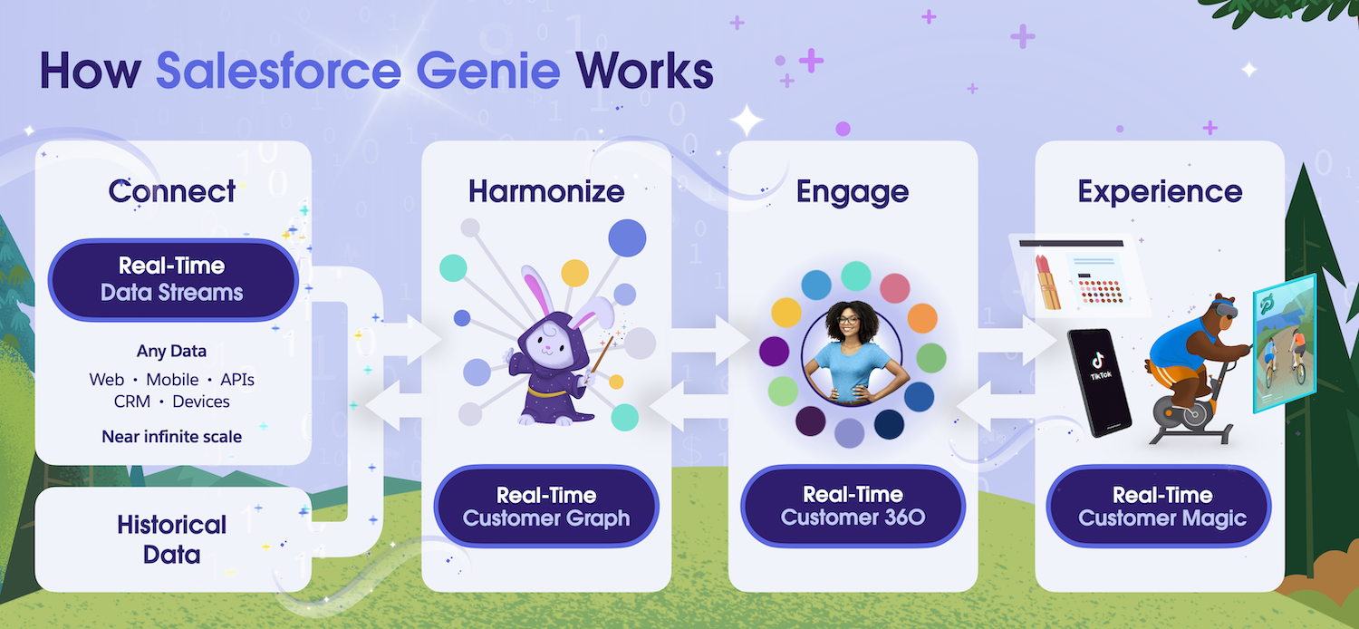 Graphic showing how Salesforce Genie works.
