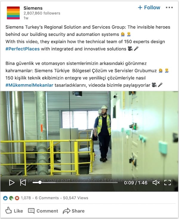 In questa campagna sui social media, Siemens utilizza LinkedIn per mostrare il lato umano dell'innovazione scientifica