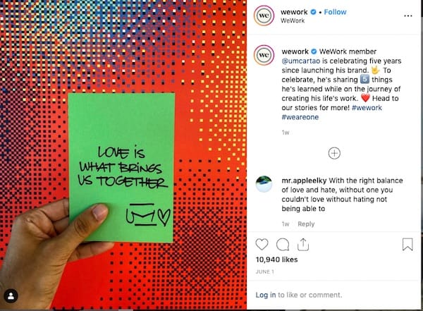 WeWork sfrutta i contenuti generati dagli utenti nelle campagne sui social media