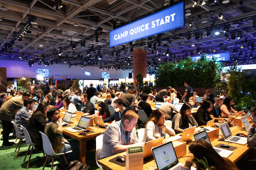 Trailblazers learn on their laptops at Dreamforce