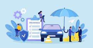 Formulario de póliza de seguro de automóvil con escudo, paraguas.