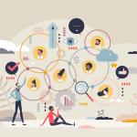 Análisis social con datos demográficos, culturales y étnicos investigación ilustración vectorial. Interacciones grupales y estadísticas.
