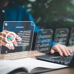 Certificado de documento para trabajo empresarial y concepto de evaluación, mujeres empresarias utilizan laptops para la evaluación de exámenes de encuestas en línea y eligen la respuesta correcta del documento de certificación estándar internacional.