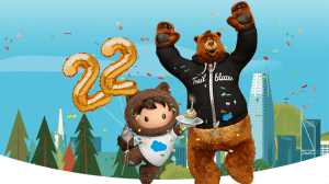 Astro and Codey celebrate Salesforce's 22nd birthday