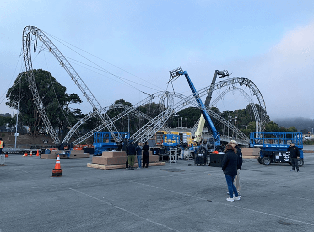 Elements of the Dreamforce National Park 2019 are first built and tested at San Francisco’s Cow Palace