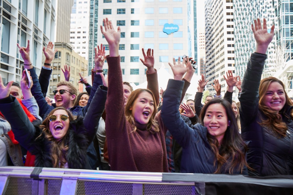 Employees celebrated Salesforce's 20th anniversary with a Pitbull concert outside the San Francisco office. Salesforce celebrated 20 years on March 8, 2019.