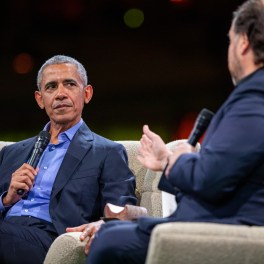 This is an image of Obama speaking at Dreamforce 2019