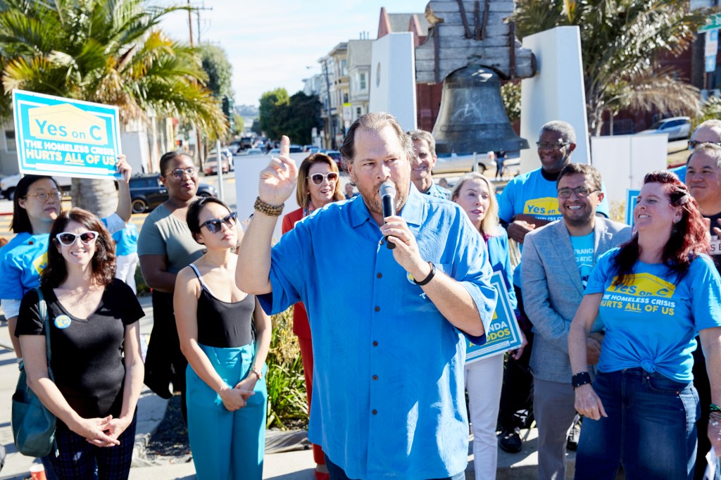 Marc Benioff campaigned for Prop C at Dolores Park on November 3, 2018 and in Chinatown on October 21, 2018.