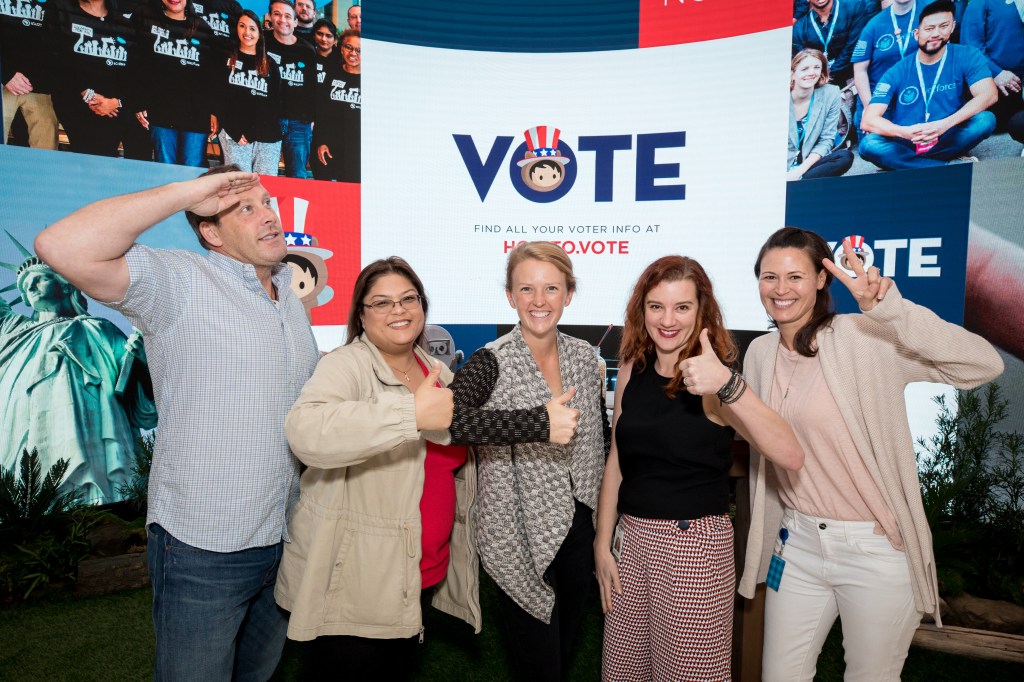 This is an image of Salesforce employees promoting voting