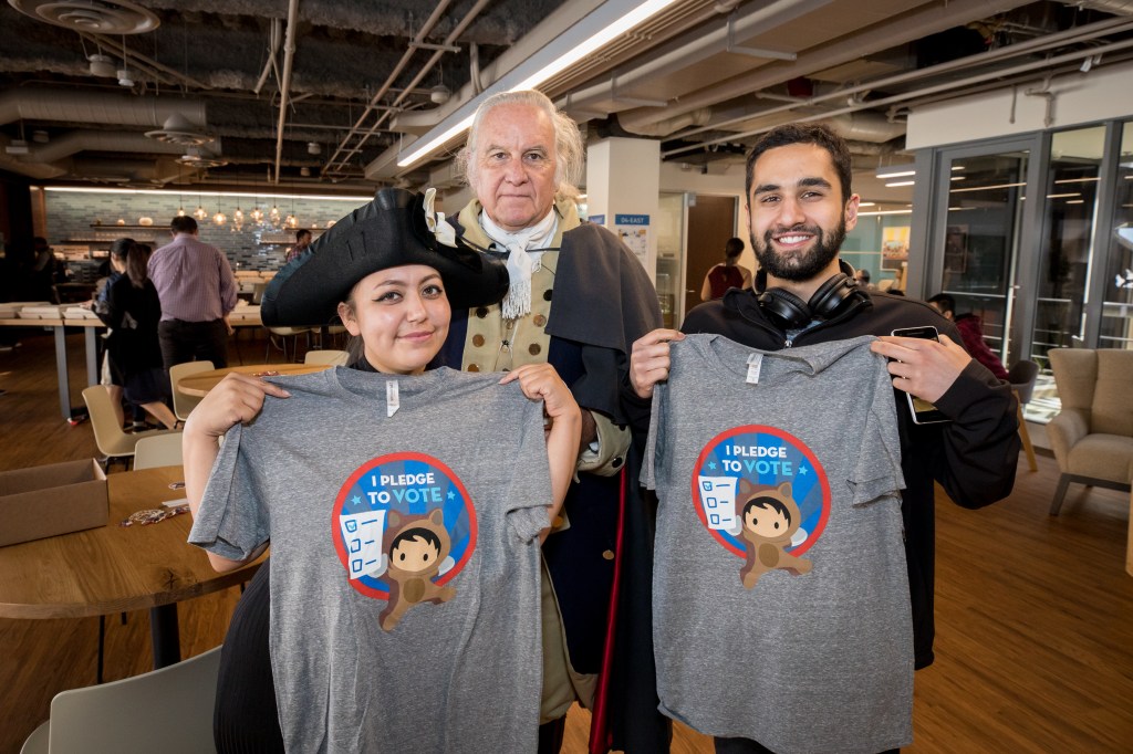 This is an image of Salesforce employees promoting voting