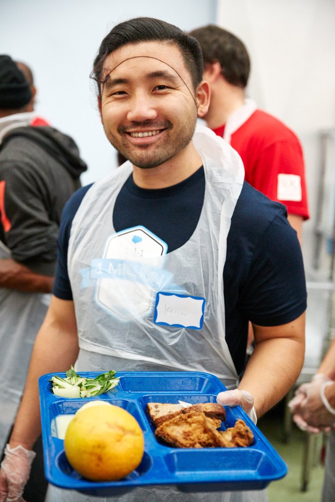 Salesforce employees spent the day volunteering at Glide preparing meals for the community.