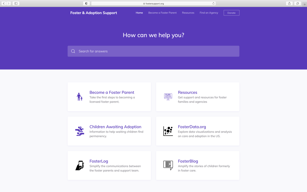 The homepage of FosterSupport.org