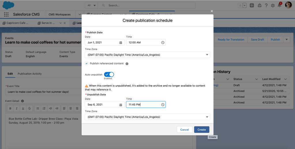 Experience Cloud Content Scheduler Screenshot