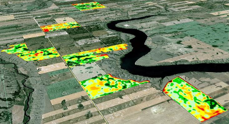 Digital map showing the condition and productivity of farmland.