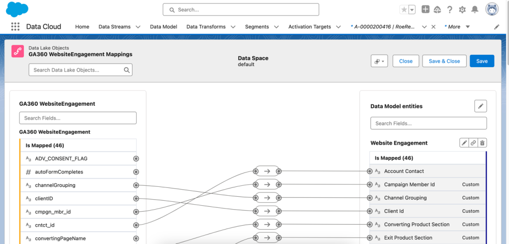 With Data Cloud, Salesforce is able to map engagement data from across their website and other customer touchpoints to enrich lead records, generate segments, and fuel activations