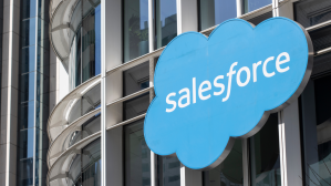 Image of Salesforce logo on exterior of building.