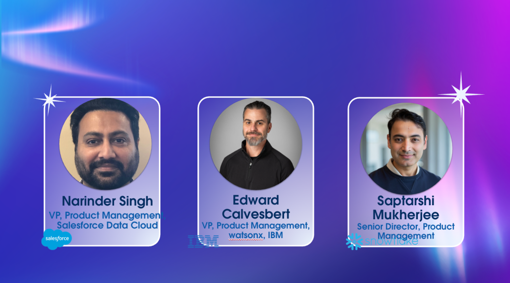 Headshots of the roundtable panelists Narinder Singh, Edward Calvesbert, and Saptarshi Mukherjee.