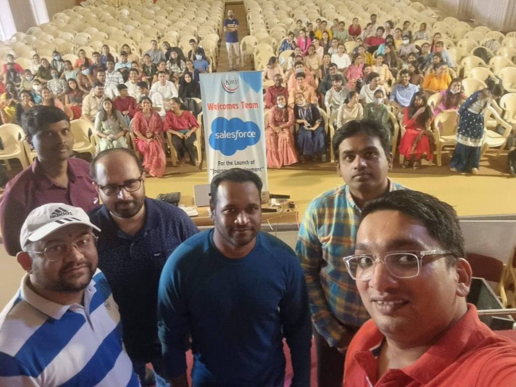 Love Gupta and colleagues pose at a 2023 event in Hyderabad.