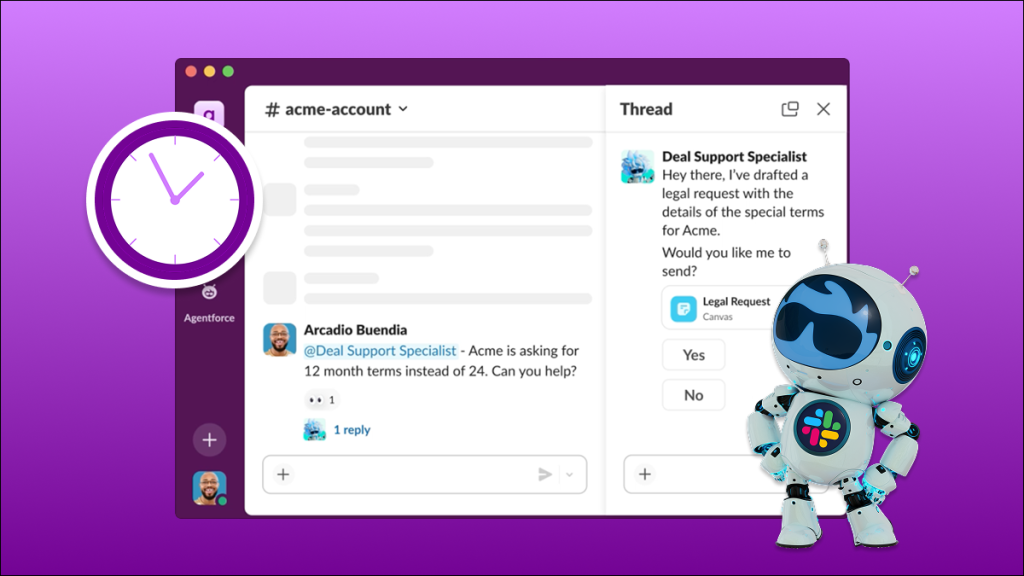View of Slack workspace with a conversation between a user and an Agentforce agent.