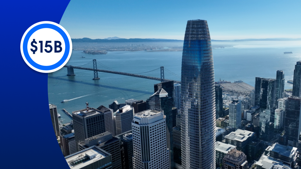 View of Salesforce Tower and San Francisco city skyline.